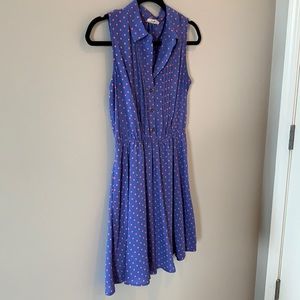 Blue with red polka dot collard sleeveless dress